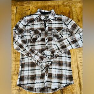 Buckle Brown and White Plaid Dress Shirt